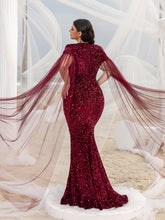 Plus Square Neck Cape Sleeves Sequin Mermaid Dress